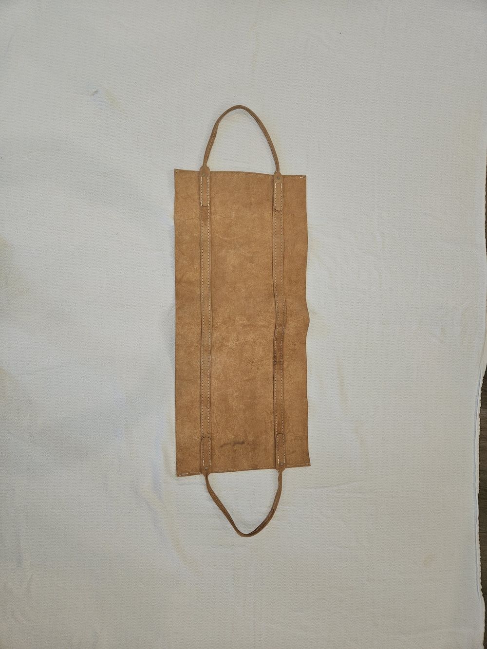 Vintage Leather Suede Log Carrier Firewood Holder w/ Carry Handles, 33 in